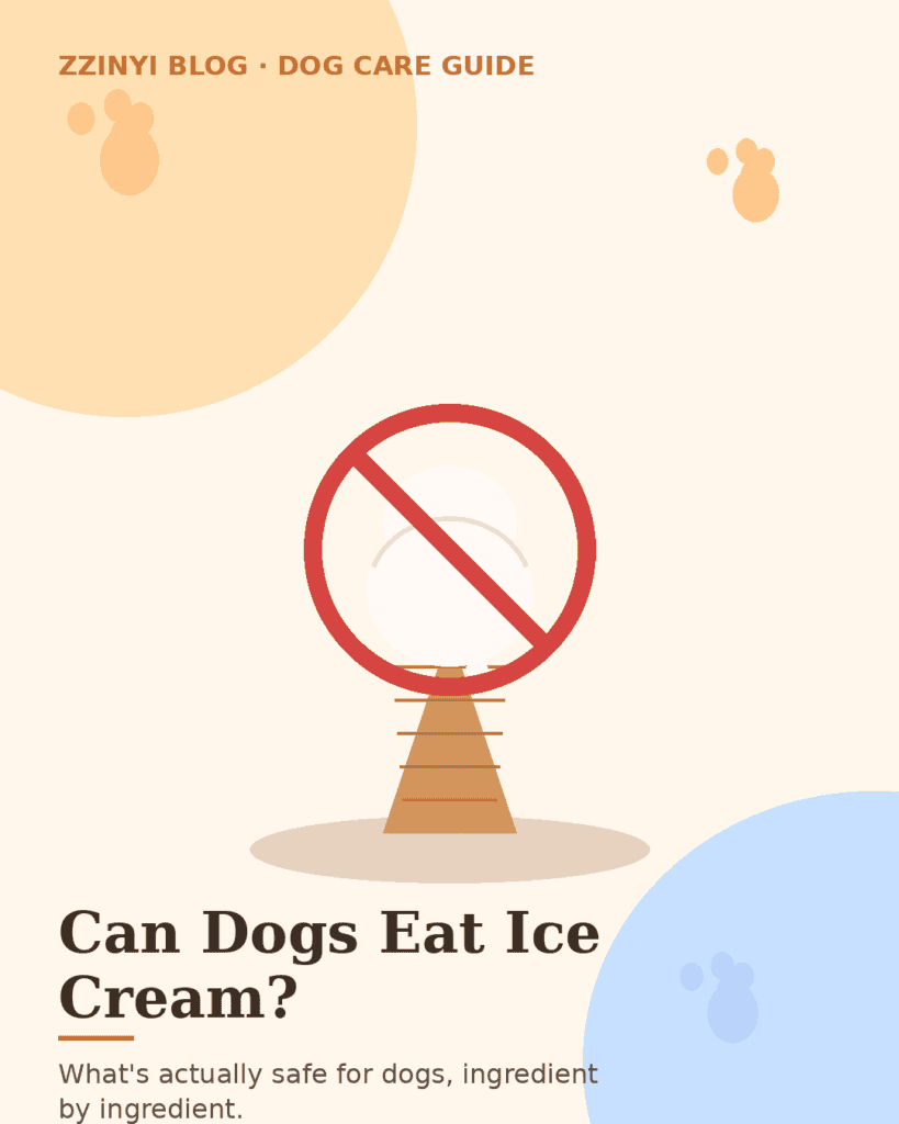 Illustration of a crossed-out ice cream cone with the text "Can Dogs Eat Ice Cream?"