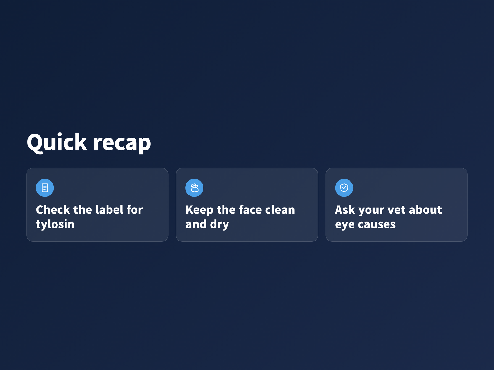 image Short checklist summary for Maltese owners covering label reading, daily face drying, and a veterinary eye exam
