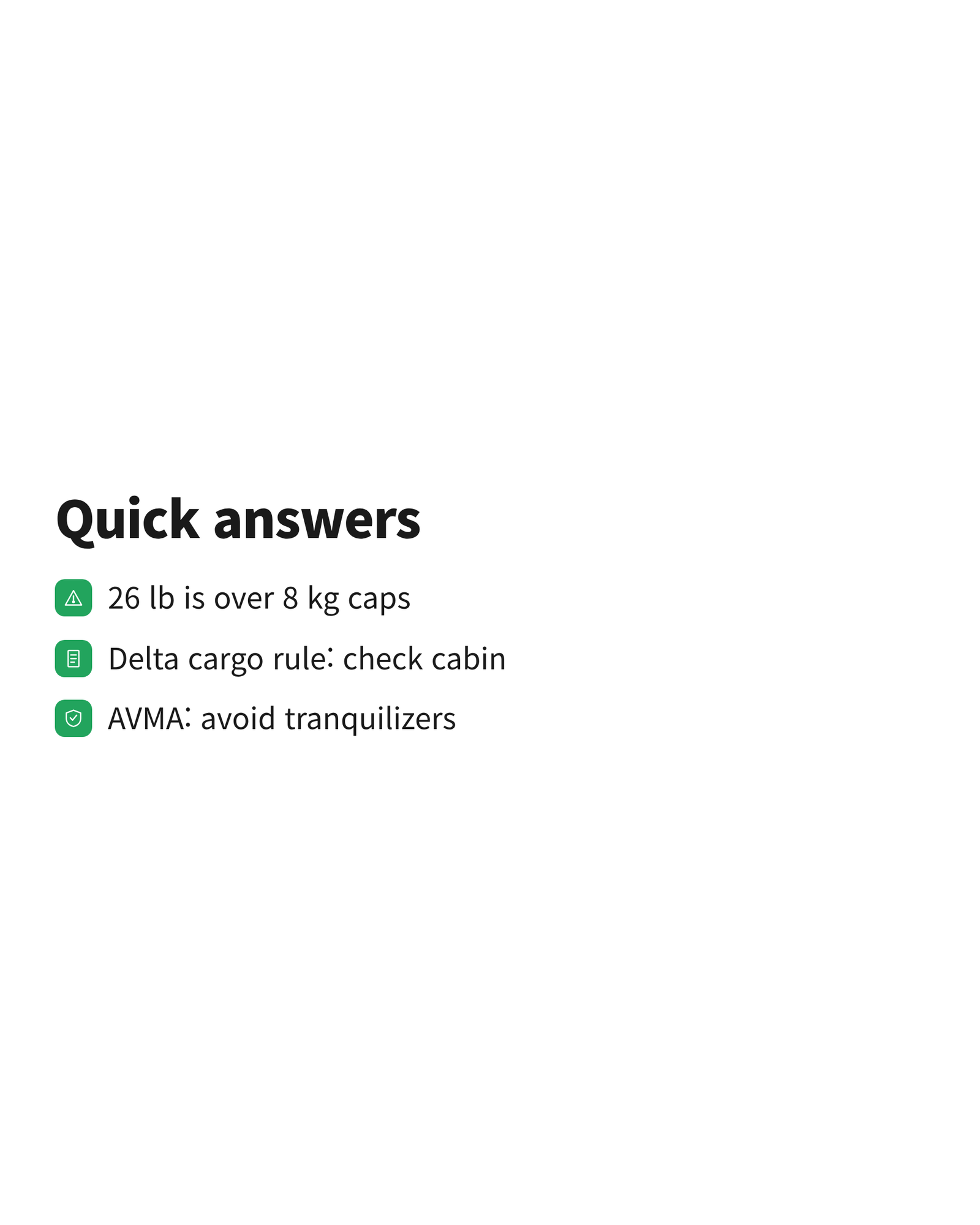 Quick answers on French Bulldog cabin weight, Delta's cargo-page rule and sedation