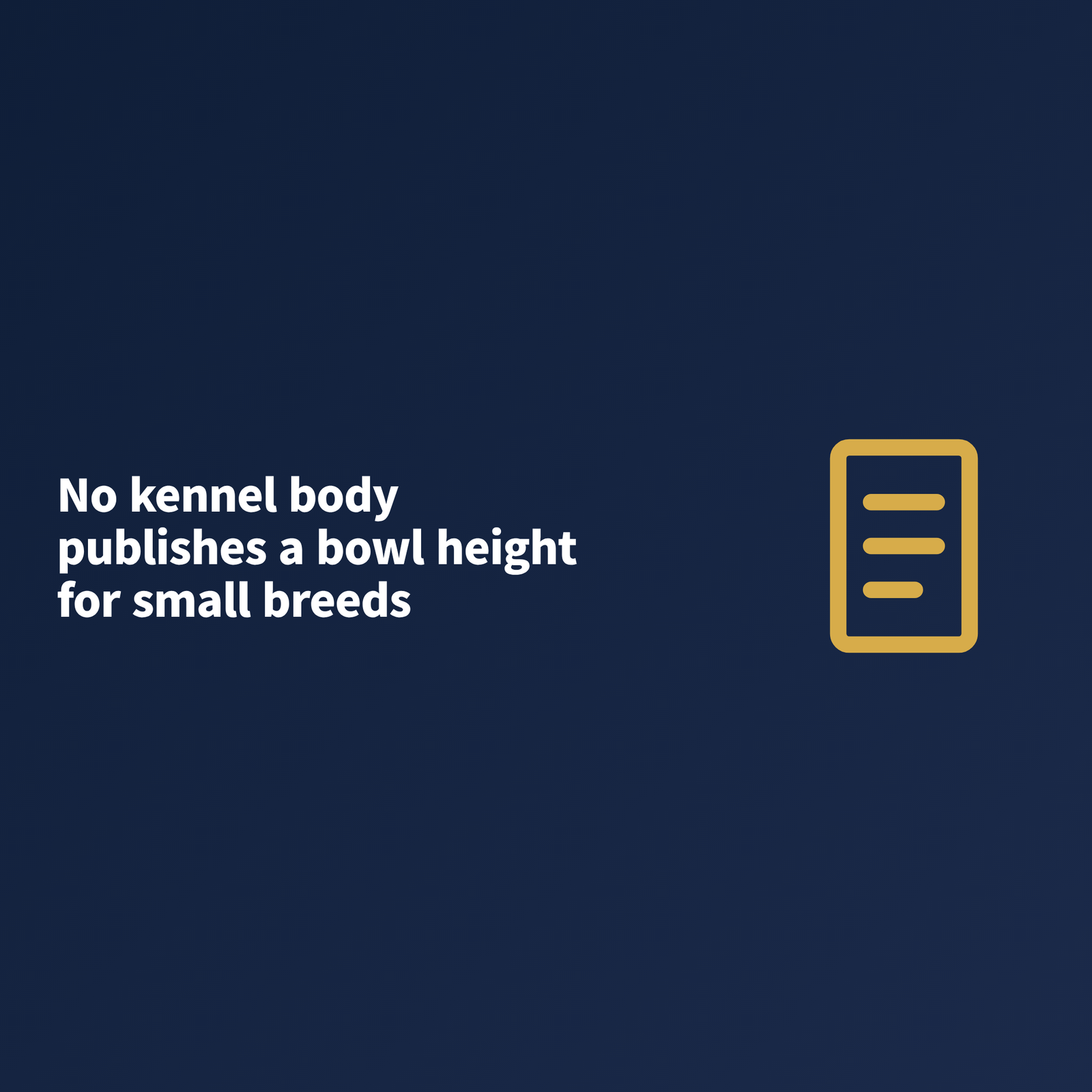 image A closing banner stating that no kennel body publishes a bowl height figure for small breeds