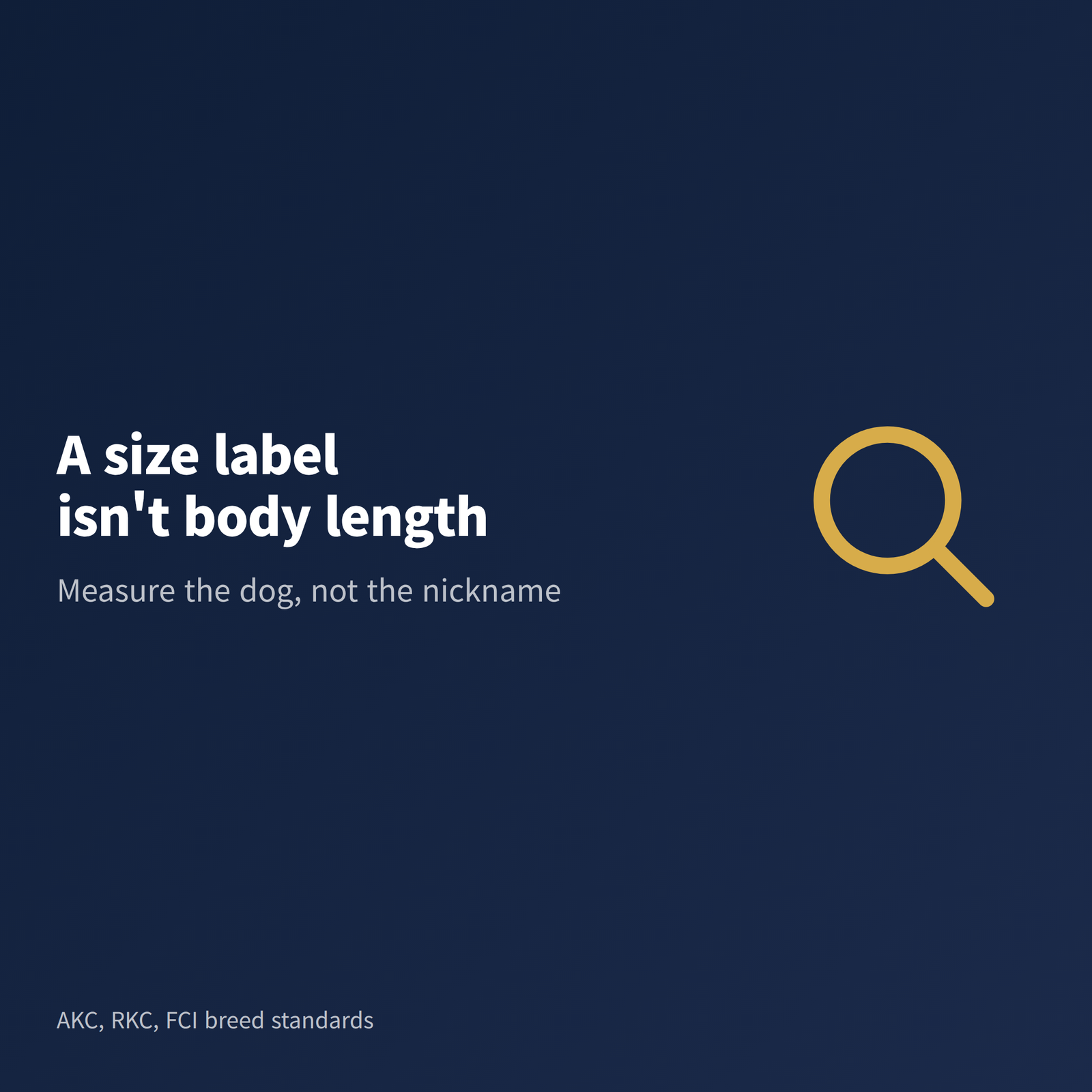 A closing banner contrasting a dachshund size label with the body length measurement that gear actually depends on