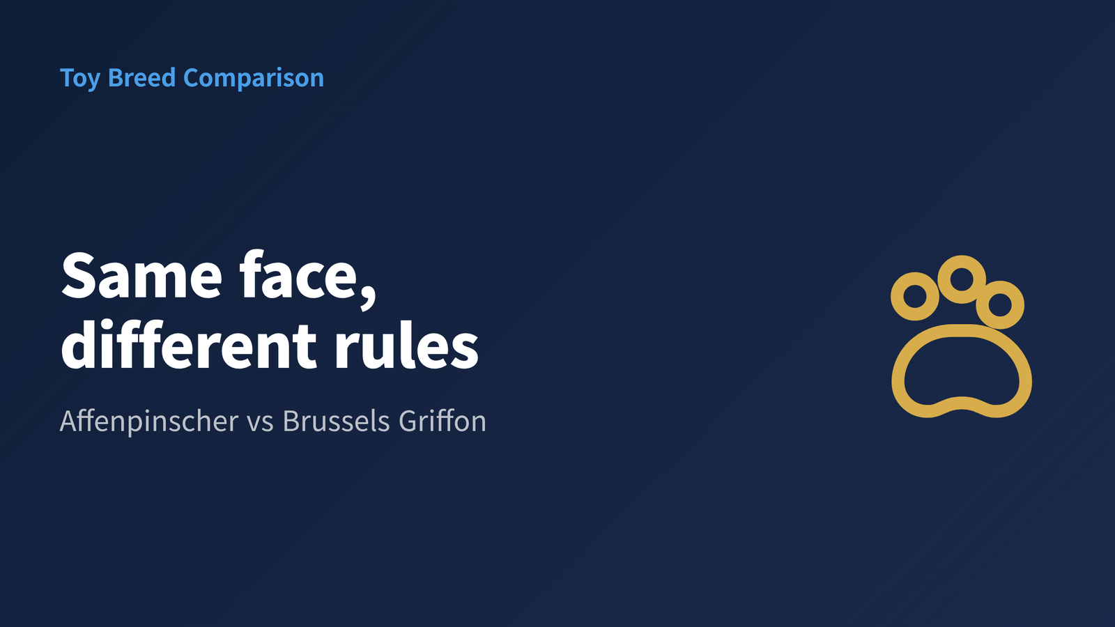 Hero graphic reading Same face, different rules, with the subtitle Affenpinscher vs Brussels Griffon and a paw icon