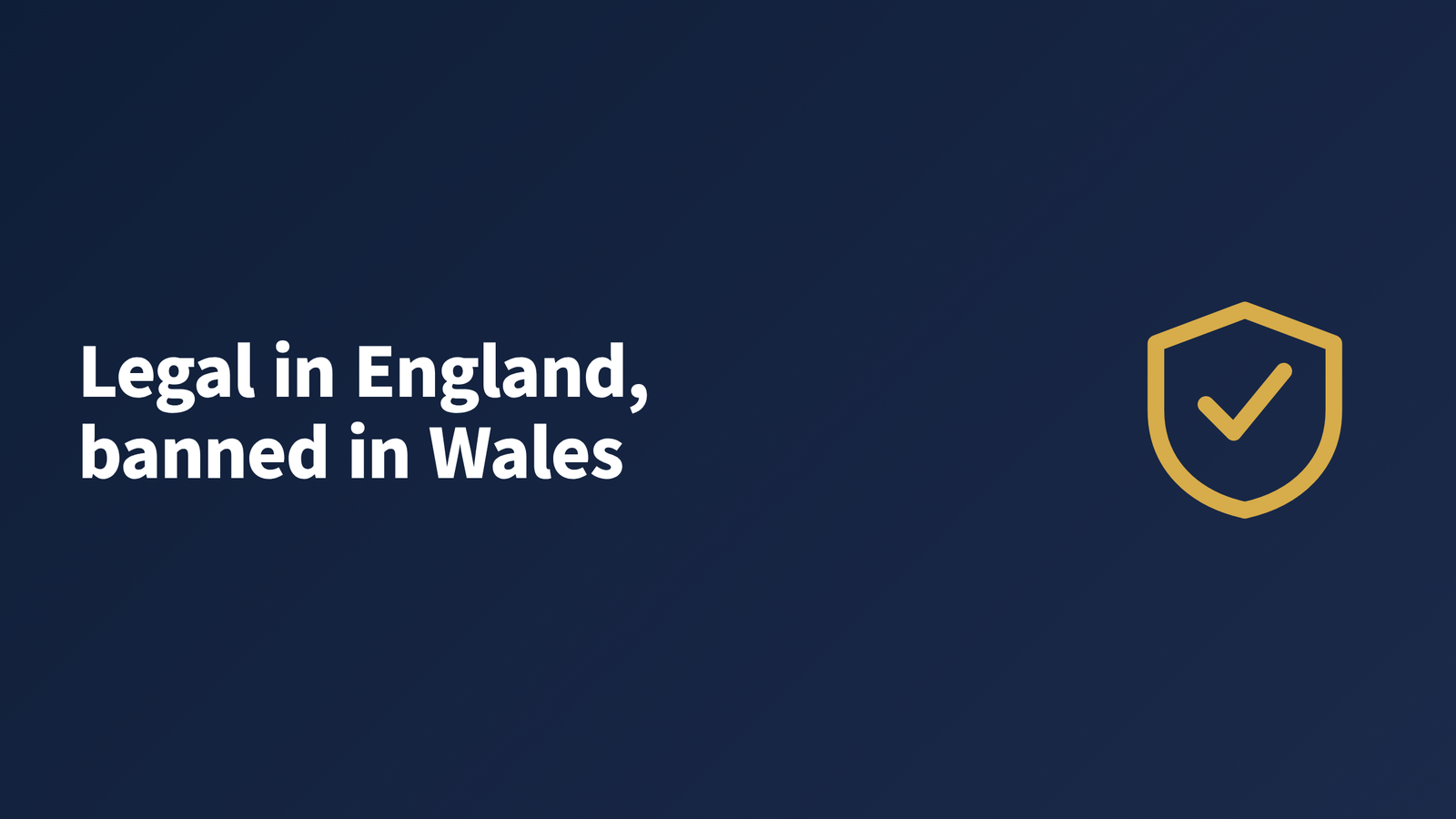 Headline text reading "Legal in England, banned in Wales" beside a shield icon, summarising UK bark collar law by nation